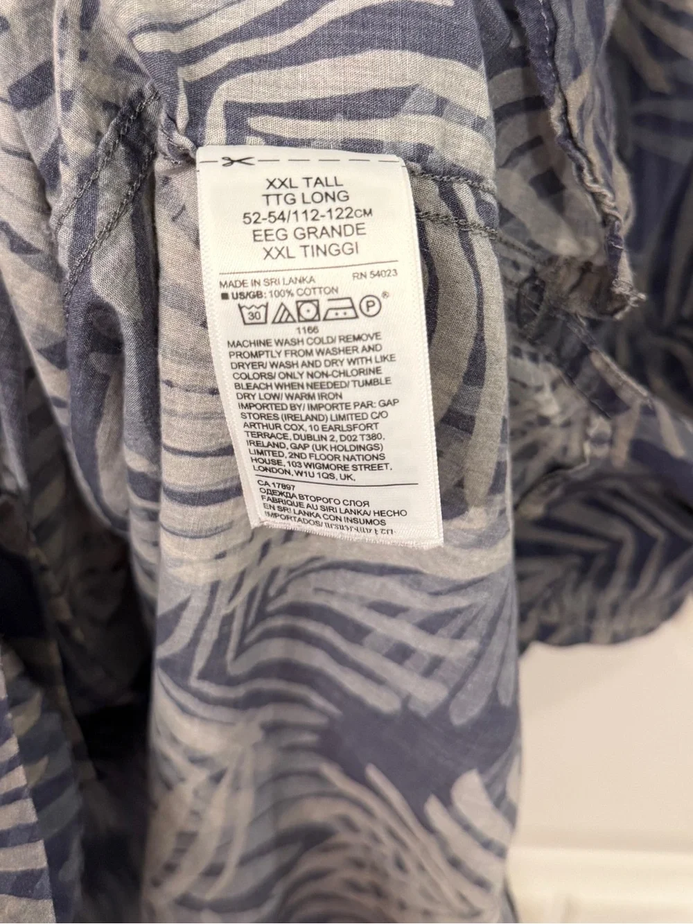 Banana Republic XXL Tall Organic Cotton Tropical Palm Print Camp Collar Shirt